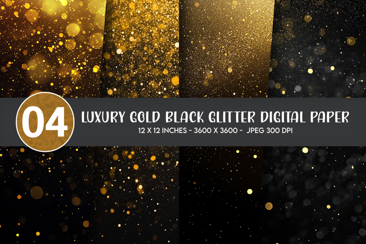 Luxury Gold Black Glitter Digital Paper