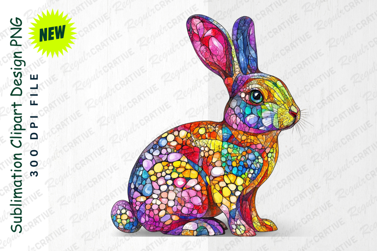 Vivid Mosaic Rabbit Illustration Whimsical Clipart example image 1