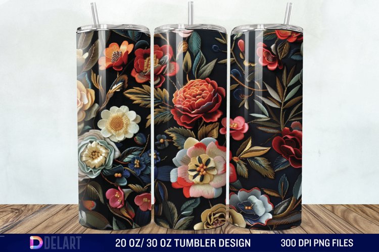3D Embroidery floral Tumbler Wrap example image 1
