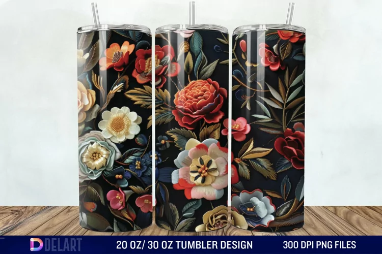 3D Embroidery floral Tumbler Wrap
