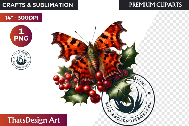 Autumn Butterfly and flower Clipart: Moody Floral PNG