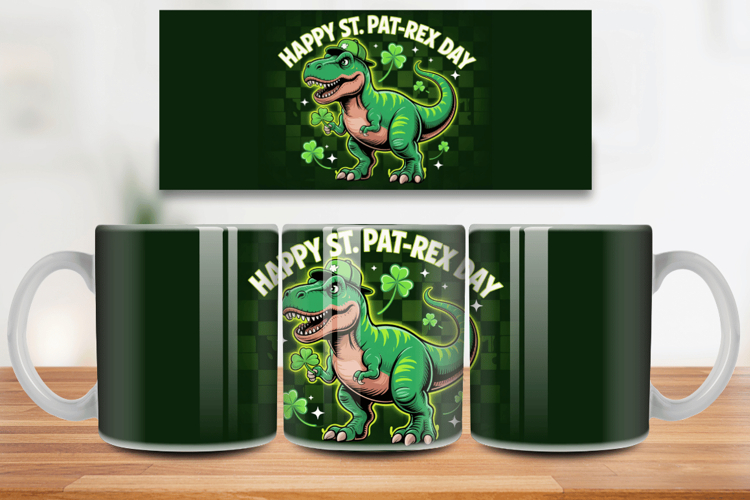 Funny Happy St Pat-Rex Day Dinosaur Mug Wrap PNG Sublimation