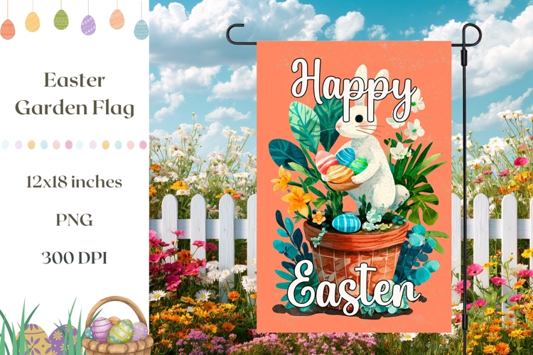 Floral Easter Garden Flag Template, Happy Easter PNG