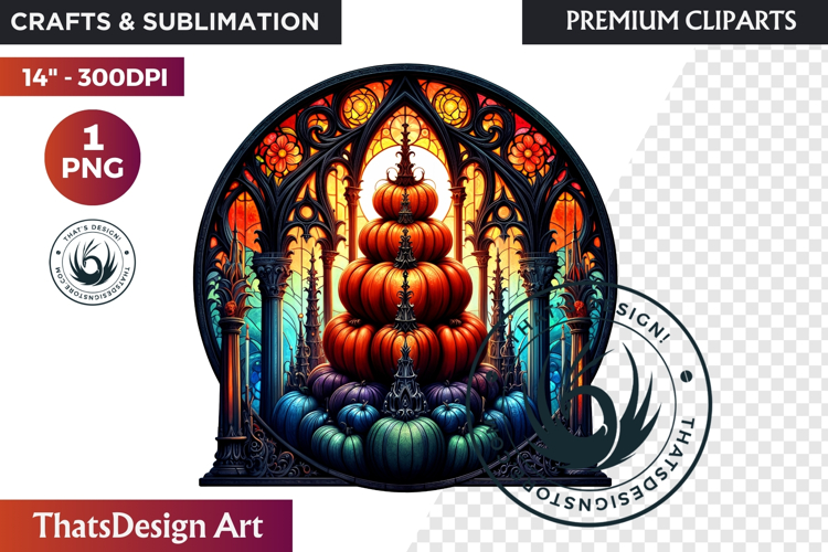 Halloween Gothic stained Glass Pumpkin Clipart