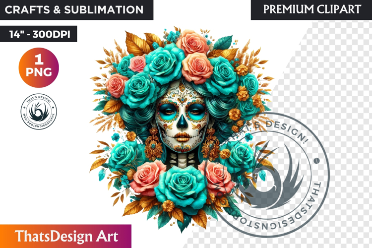Floral Vibrant la catrina Day of Dead Clipart Sugar skull