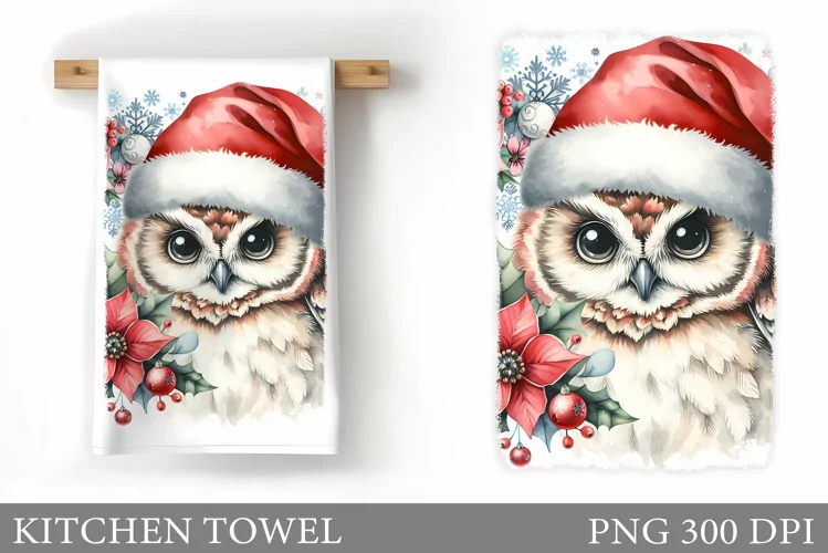 Cute Owl Kitchen Towel. Christmas Owl Kitchen Towel Design