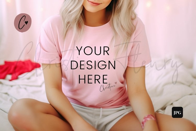 Valentine's Day Bella Canvas 3001 Pink Mockup example image 1