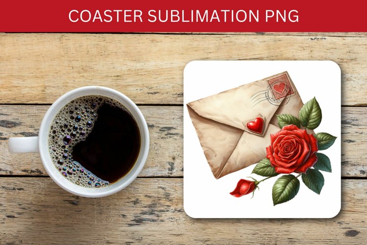 valentine square coaster - vintage love letter rose