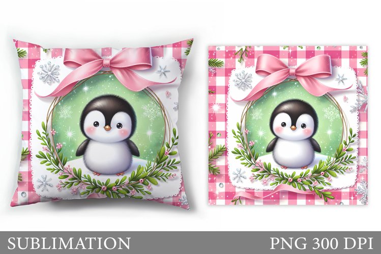 Christmas Penguin Pillow. Christmas Pillow Sublimation example image 1