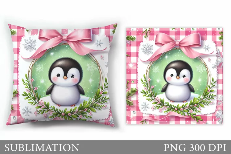 Christmas Penguin Pillow. Christmas Pillow Sublimation