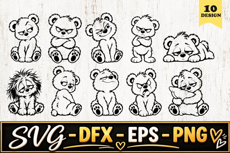 Grumpy Teddy Bear Expressions SVG PNG example image 1