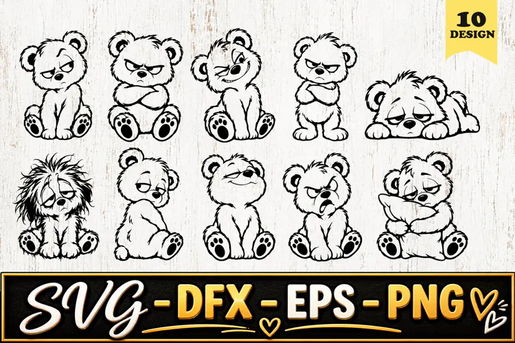 Grumpy Teddy Bear Expressions SVG PNG