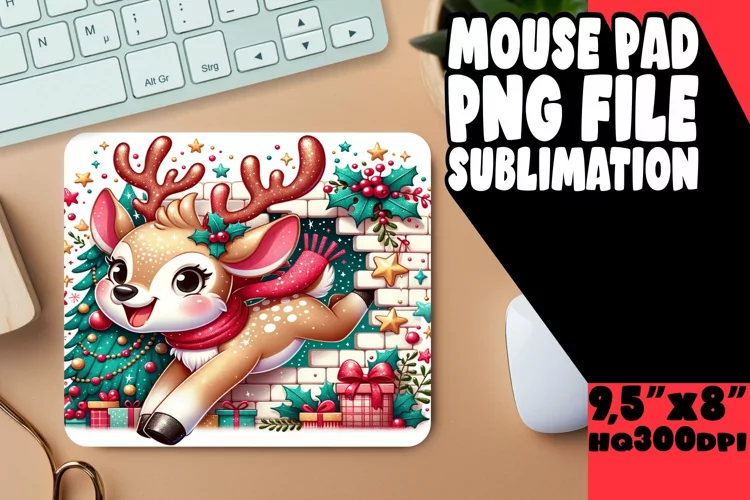 Festive 3D Desk Mat with Hole in Wall