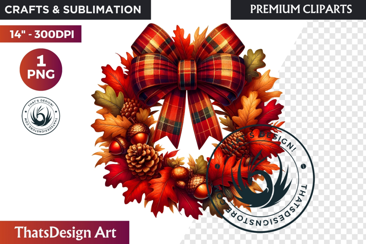 Autumn Harvest Wreath Clipart - Rustic Fall & Thanksgiving