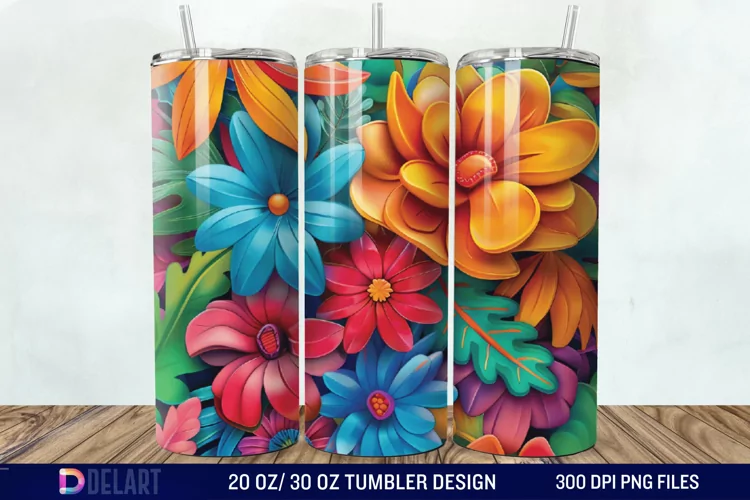 3D Painted Flower Tumbler Wrap