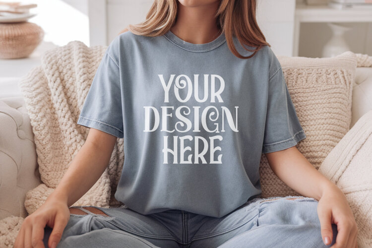 Blue Jean Comfort Colors 1717 T-shirt Mockups,1717 Mockups example image 1