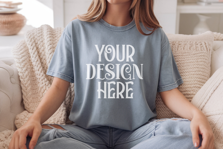 Blue Jean Comfort Colors 1717 T-shirt Mockups,1717 Mockups