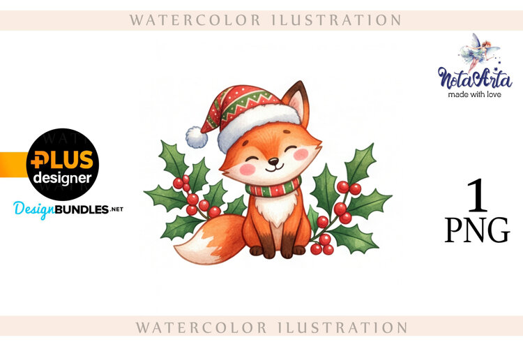 Illustration of a cute Christmas fox example image 1