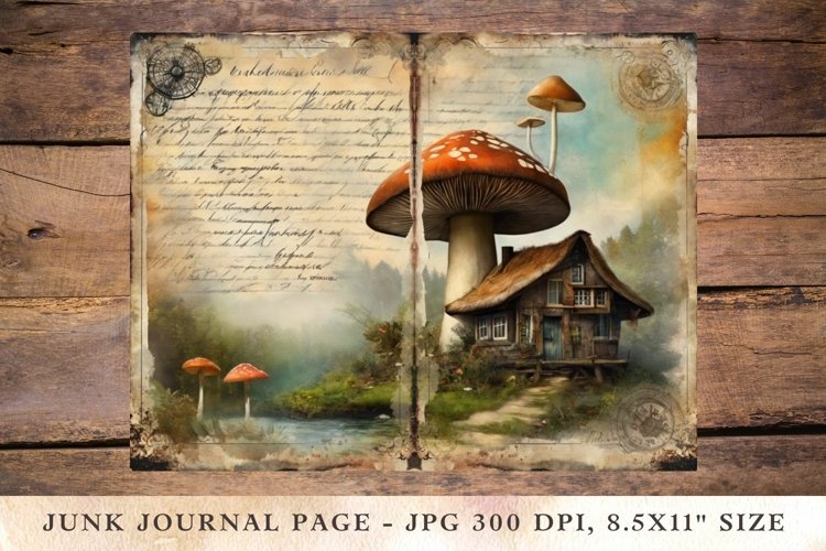 Printable Junk Journal Pages mushroom house 3 example image 1