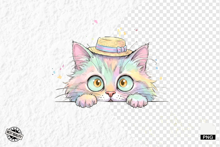 Summer Cat Peeking Clipart
