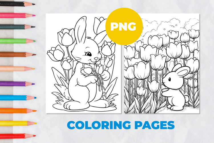 Rabbit with tulips Coloring Page | Coloring book