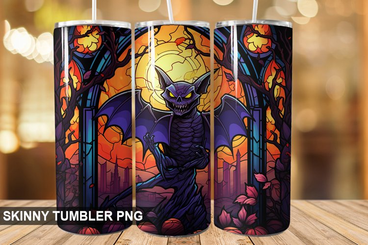 Stained Glass Halloween Bat PNG Tumbler Design