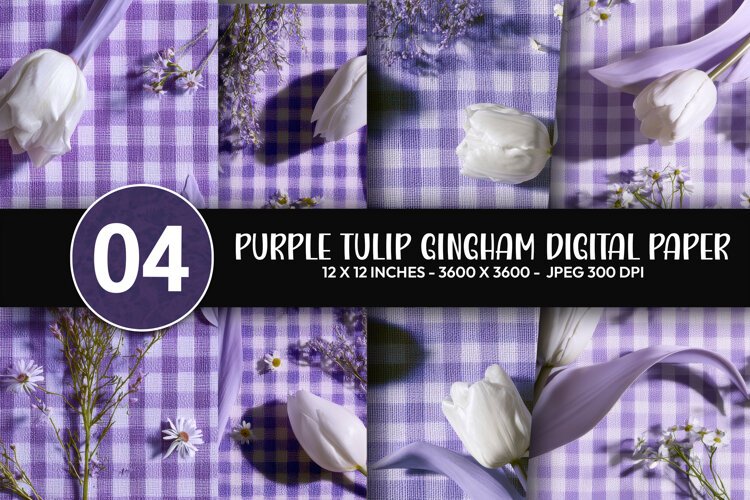 Purple Tulip Gingham Digital Paper example image 1