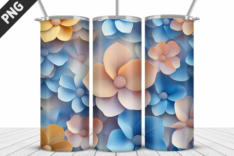 3D Daisy Flowers 20oz Tumbler Wrap | Sublimation Design