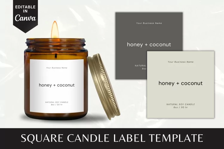 Custom Square Candle Label Canva Template - 12