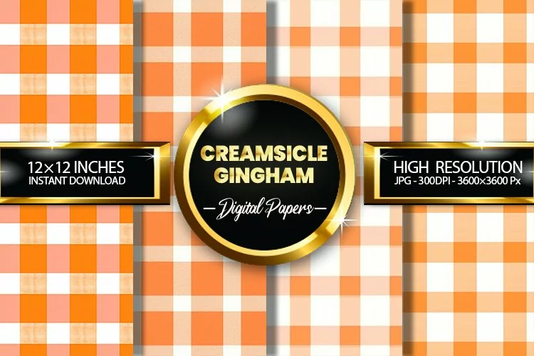 Creamsicle Gingham Digital Papers - 04 Variations
