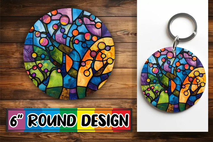 Stained Glass Tree Round Design Colorful Sublimation