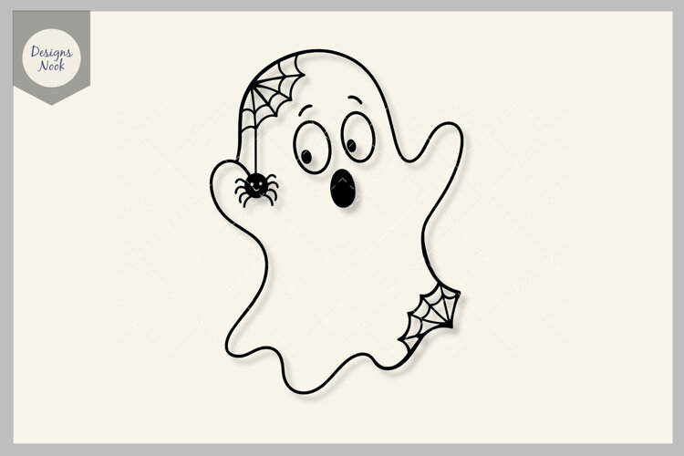 Shocked Ghost SVG, Cute Halloween Ghost with Spider, Spooky example image 1