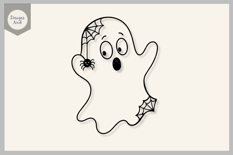 Shocked Ghost SVG, Cute Halloween Ghost with Spider, Spooky