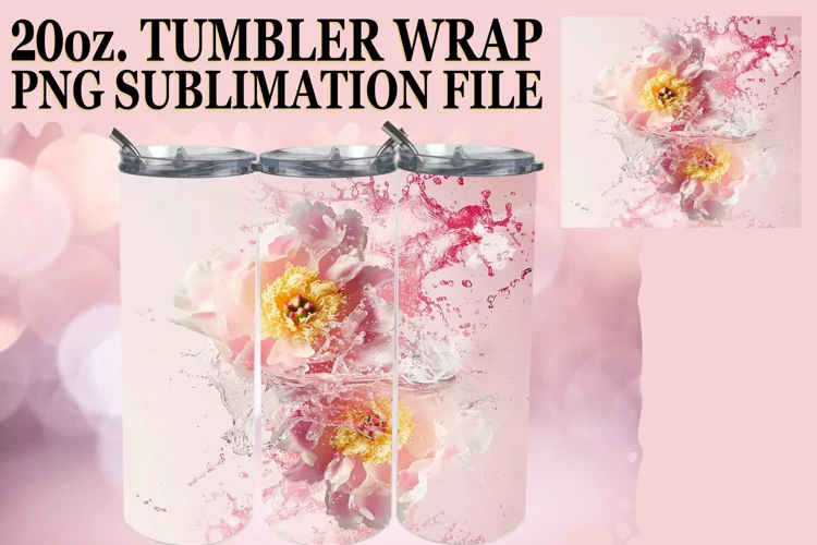 Aqua Petals: Sublimation Art for 20oz Tumbler