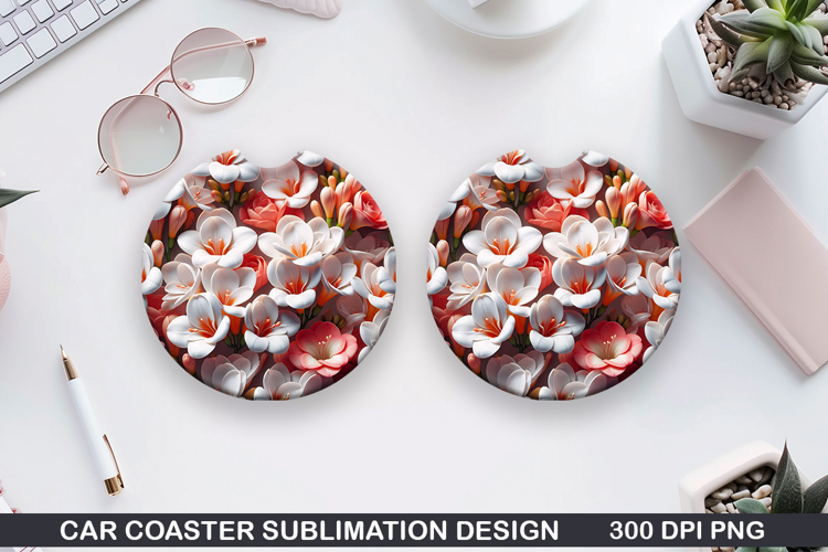 Flowers Car Coaster Sublimation| Summer Flowers Coaster PNG