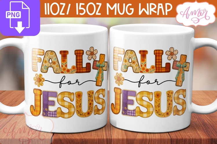 Christian mug wrap PNG for sublimation, Fall for Jesus mug