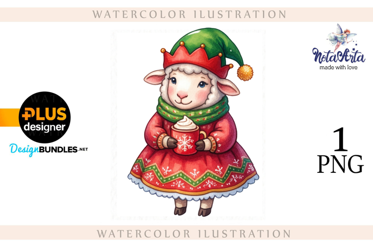 Christmas Sheep in Watercolor Style