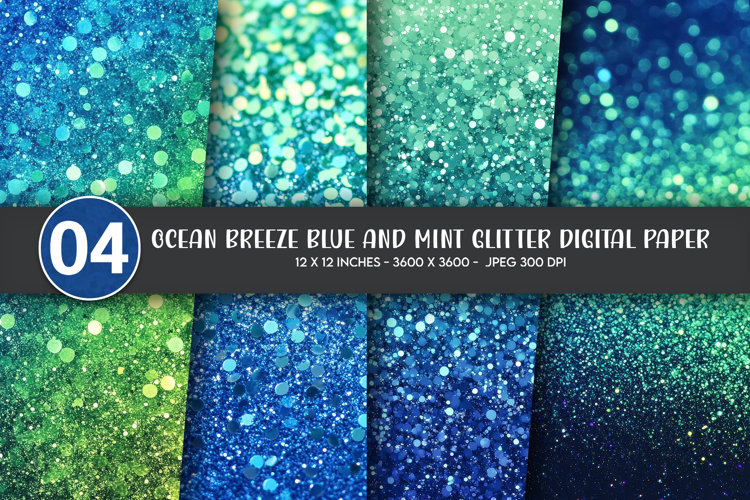 Ocean Breeze Blue and Mint Glitter Digital Paper