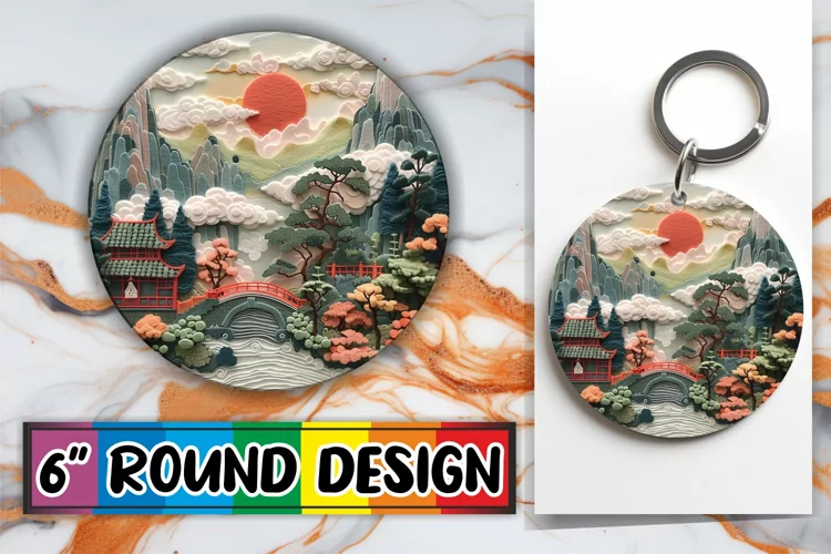 Spring Beauty Sublimation Circle Kaychain Embroidery Print