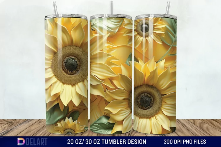 3d Sunflower floral Tumbler Wrap