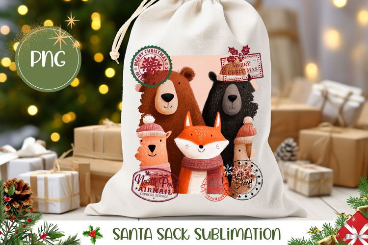 Cartoon Christmas Animals Santa Sack, Funny Gift Bag