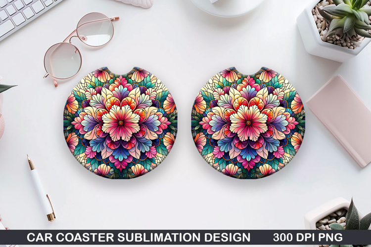 Flower Car Coaster Sublimation| Summer Coaster PNG Design