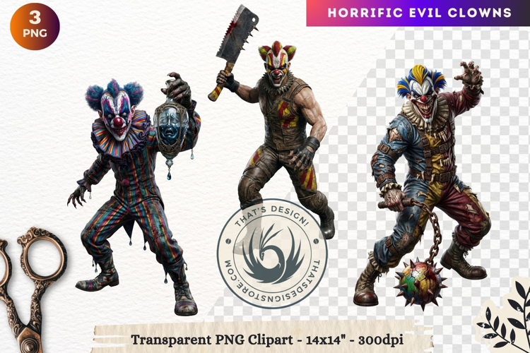 Horrific Evil Clown Clipart - Creepy Circus PNG Graphics