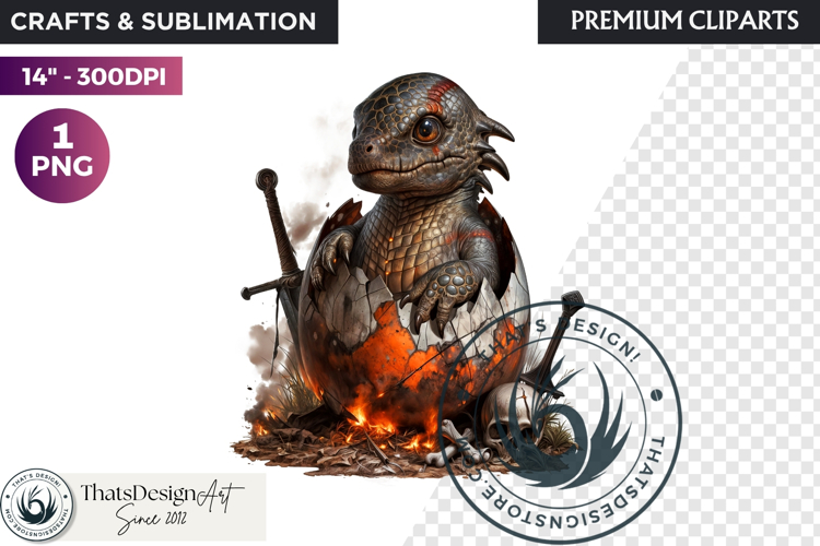 Cute Baby Dragon in a egg Clipart, dragon egg, Fantasy PNG example image 1