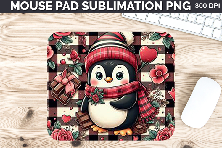 Watercolor Penguin Mouse Pad Sublimation - Valentines PNG