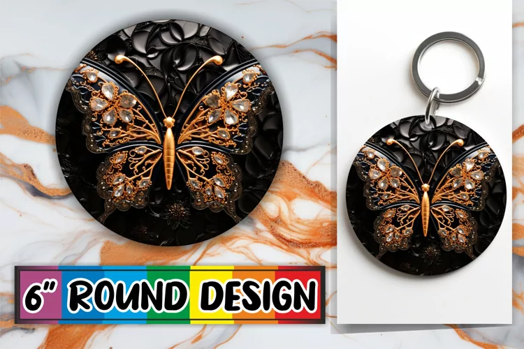 Artful 3D Butterfly Round Keychain