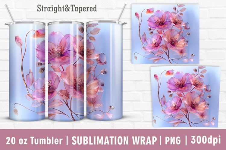 Tumbler 20oz sublimation wrap, Flowers png 2