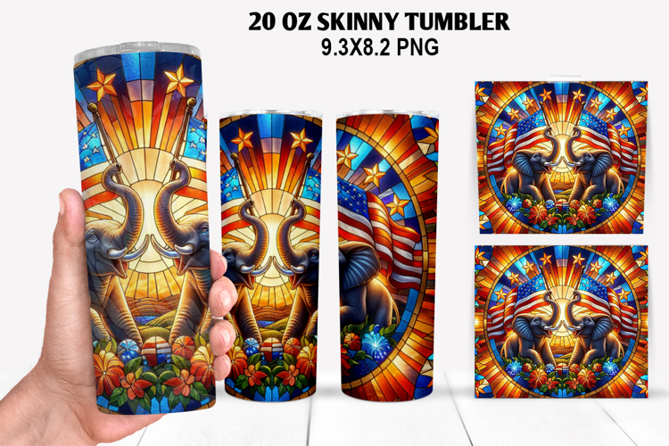Elephant Skinny Tumbler 20oz Wrap Design,4th of july Tumbler