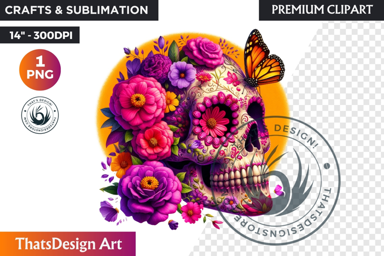Floral Sugar Skull Day of the Dead Clipart, dia de muertos