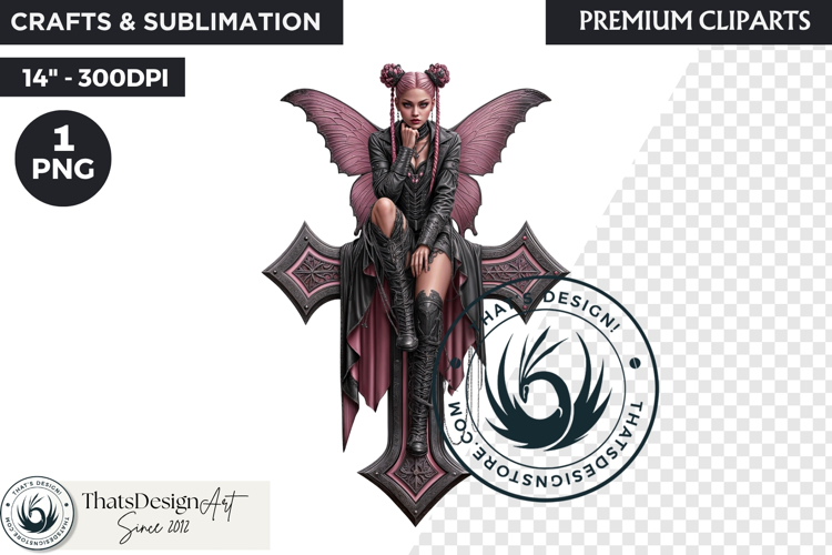 Pastel Goth Fairy Clipart, Black Pink PNG fantasy clipart